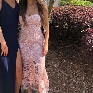 Pink lace midi dress